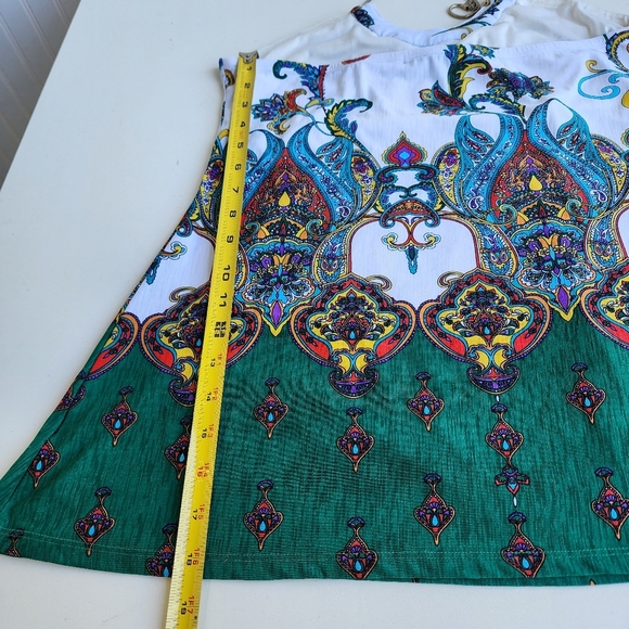 Silvers ute Halter  Jeweled Top Blouse Sleeveless Green White Paisley Chain Sz L - Picture 11 of 14